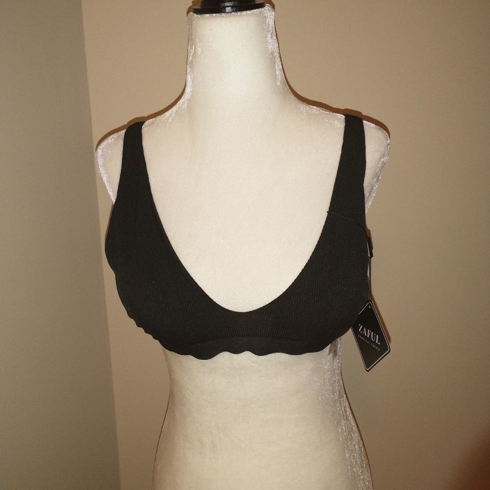 Zaful -- basic textured ribbed black bikini top
